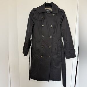 London Fog Black Double-Breasted Long Trench Coat with Belt